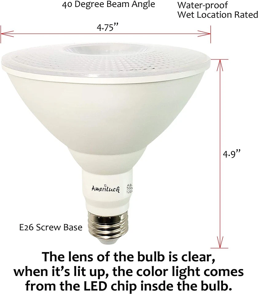 4 Pack PAR38 LED Multicolor Flood Light Bulb 13W Waterproof Outdoor Use - Image 4 of 4