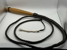 Leather Bullwhip Indiana Jones 7Ft Braided Dark Brown  Wooden Handle Equestrian