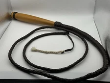 Leather Bullwhip Indiana Jones 7Ft Braided Dark Brown  Wooden Handle Equestrian