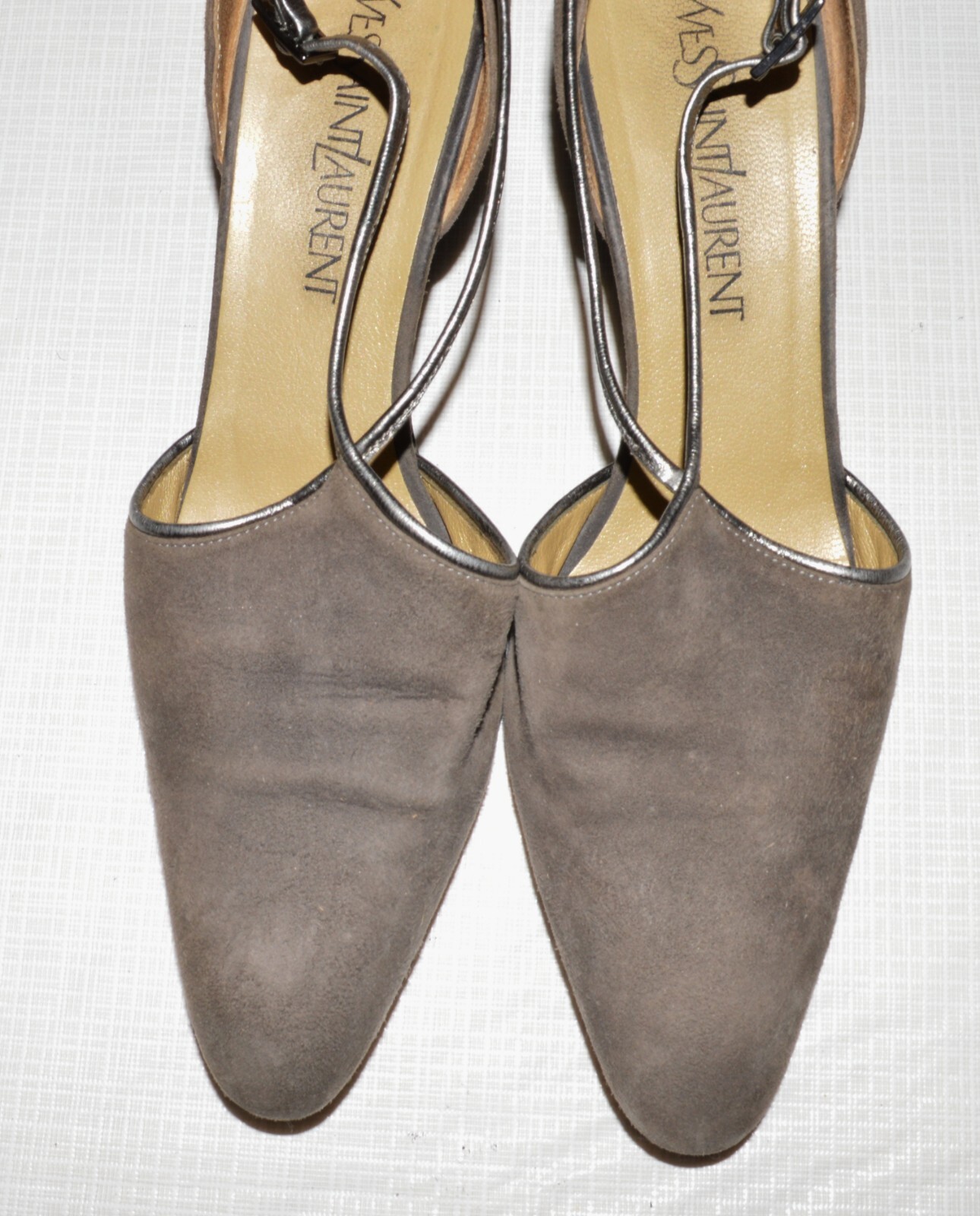 YVES SAINT LAURENT VINTAGE 80 TAGLIA 7 5 M GRIGIO PELLE SCAMOSCIATA D'ORSAY DÉCOLLETÉ TACCO ITALIA