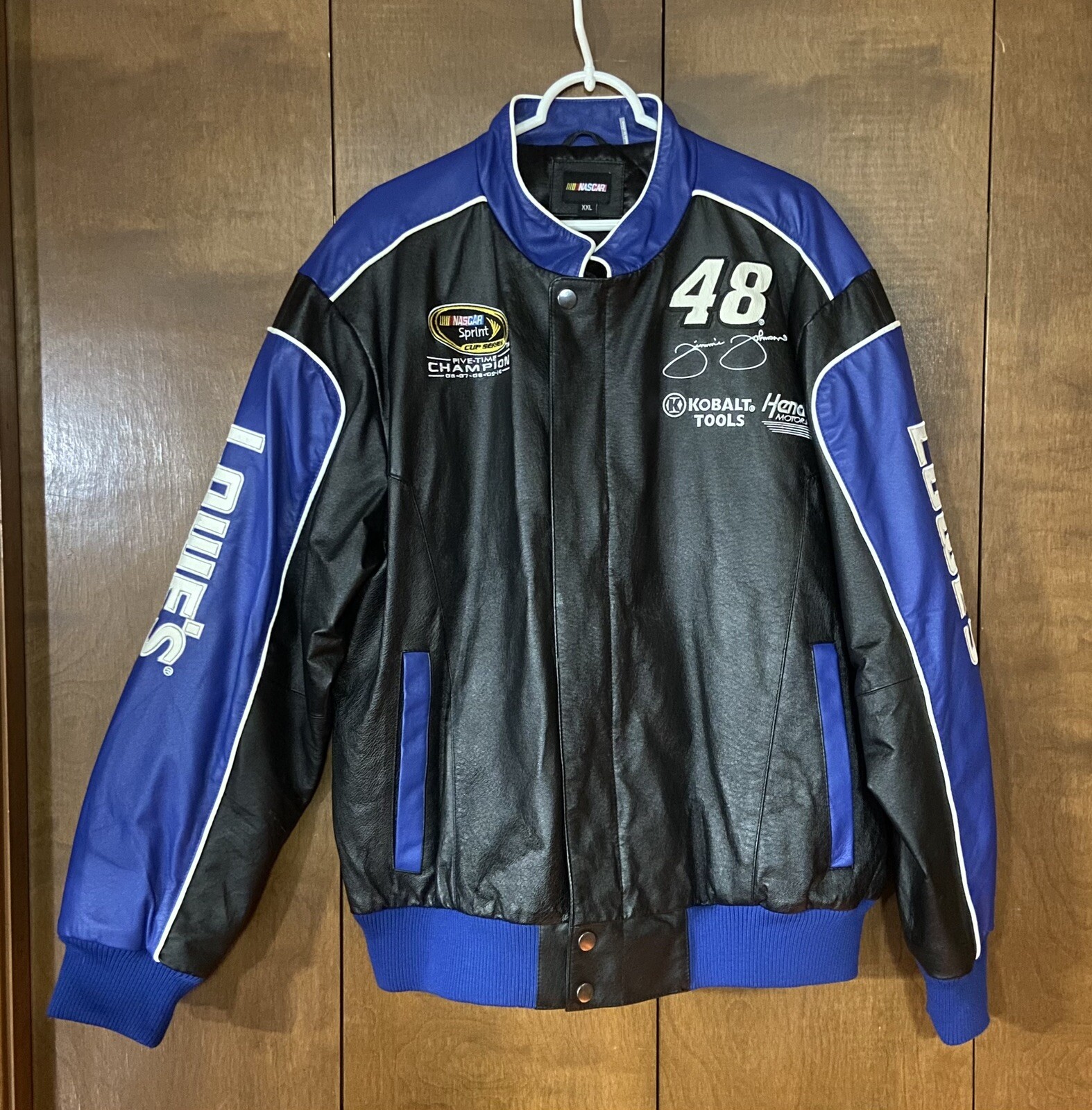 Jimmie Johnson NASCAR Sz 2XL Leather 5 Time Champ Jacket Coat EUC