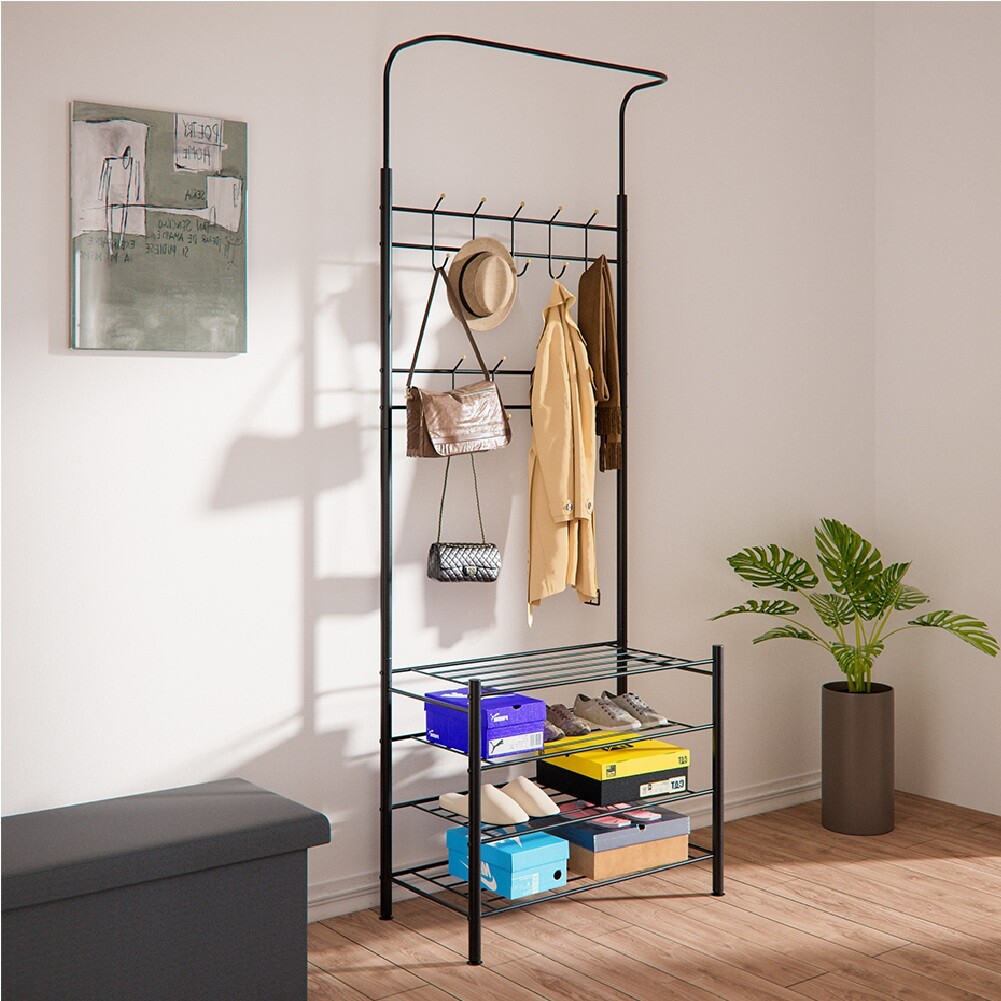 Stand Appendiabiti Design Industriale Metallo 9 Ganci 187cm Scarpiera