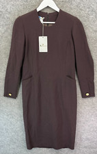 Vintage Aquascutum Dress Womens UK 8 Brown Pencil Rose Wool Midi Smart BNWT