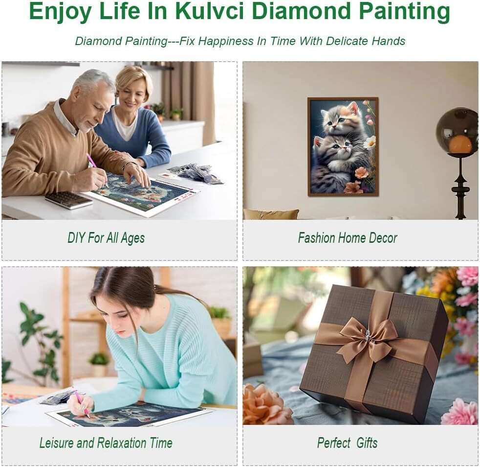 Diamond Painting Kits for Adults, Cat Diamond Art Kits for Beginners, 5D DIY Ful