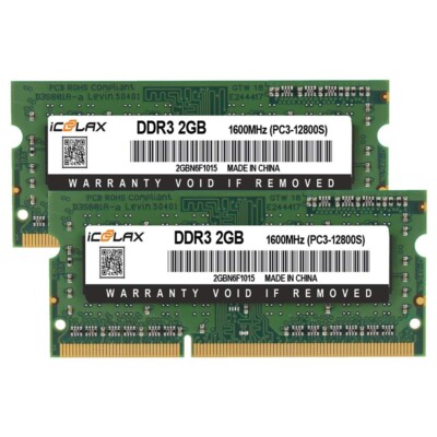 2 X 2GB 12800s RAM sticks - 4GB RAM total - Crucial / Elpida Apple Mac 204-Pin