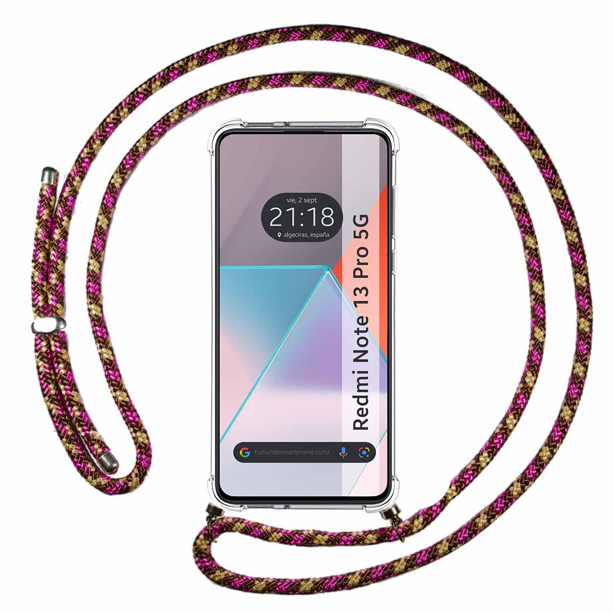 Cover Ciondolo Trasparente per Xiaomi Redmi Note 13 Pro 5G Con Cordino Rosa / D