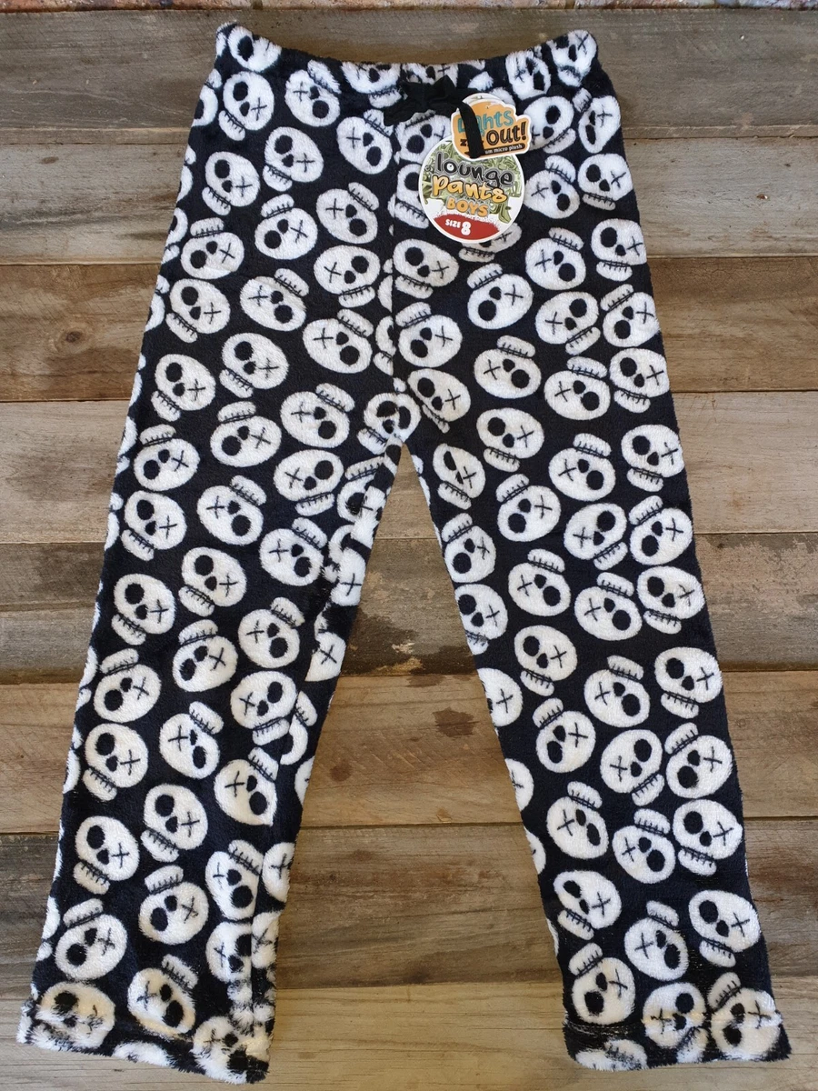 Warm Fluffy Fleece Pyjama Pajama Pants Skulls Black Boys Size 8