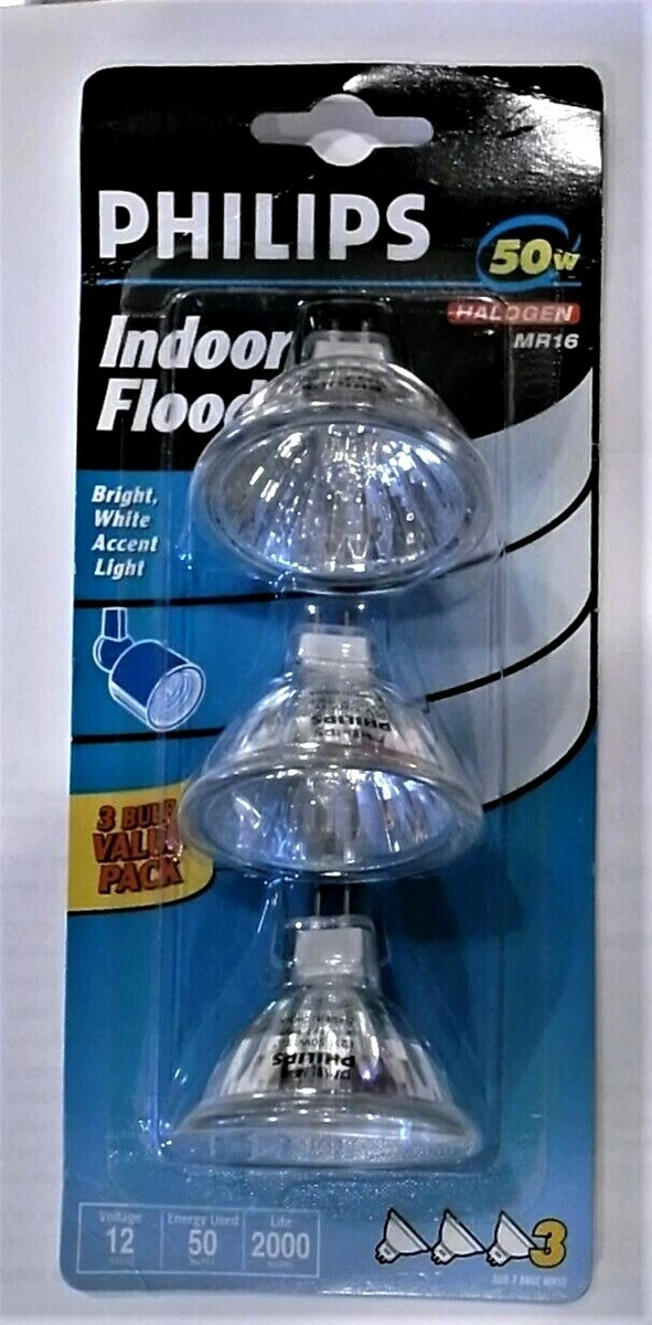 3 pack Light Bulbs PHILLIPS Flood Track 50W INDOOR MR16 Halogen eBay