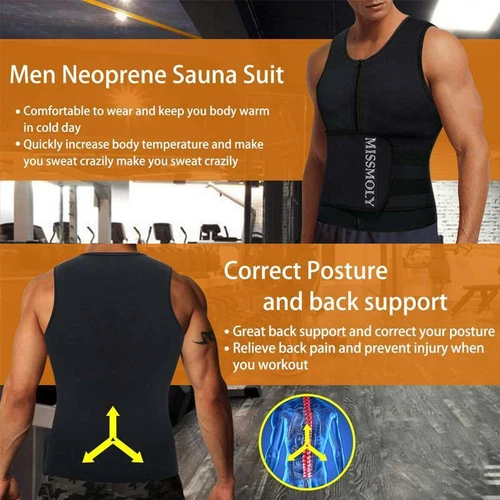 Mens Sauna Suit Sweat Vest Waist Trainer Body Shaper Tank Top Compression Shirt - Picture 11 of 30