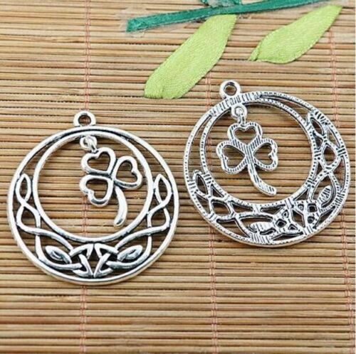 10pcs Tibetan silver heart leaf round charms EF2030 - Picture 1 of 1