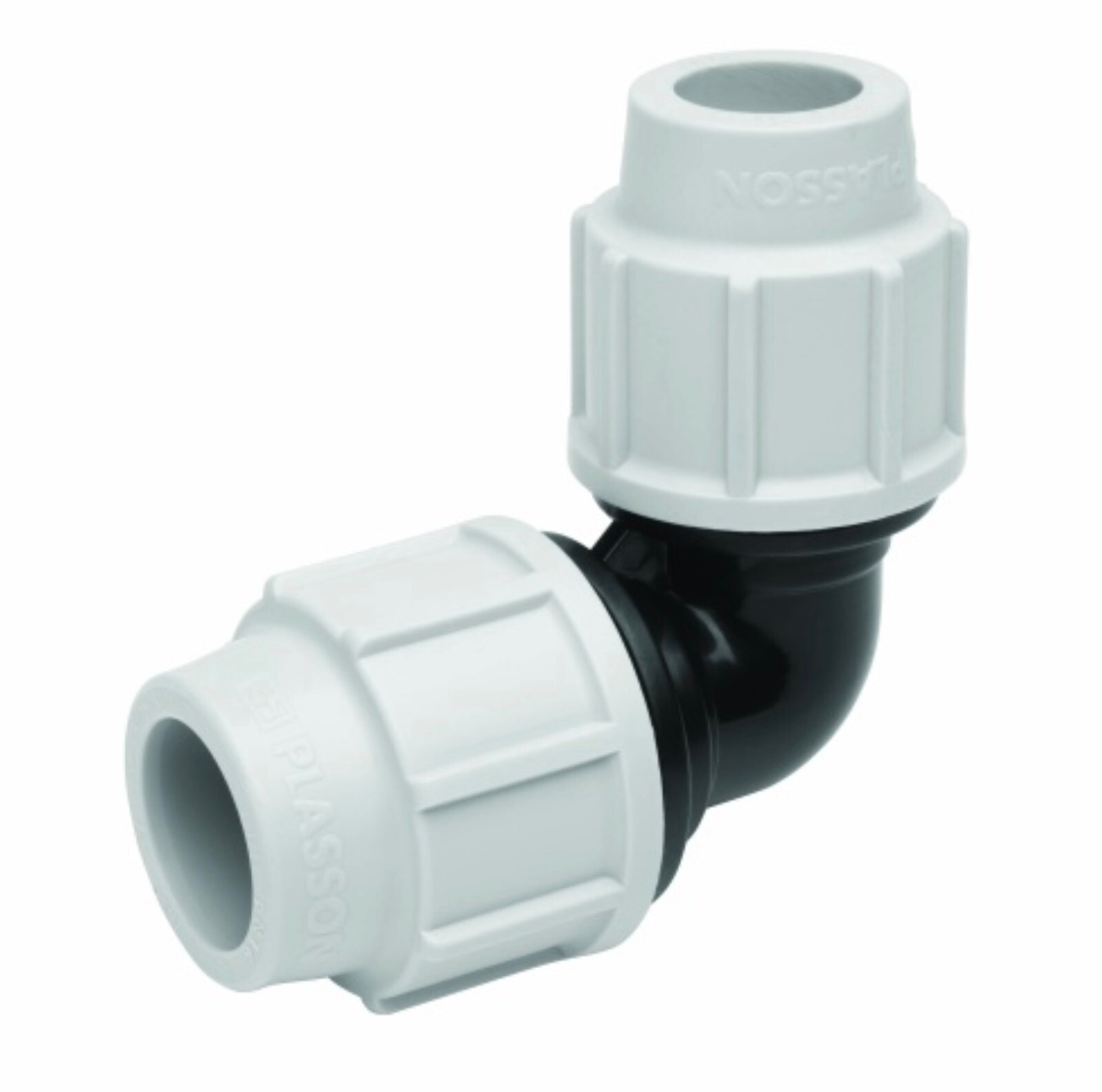 5 x Plasson 20mm - 25mm reducing elbow for blue MDPE water pipe. Reducer bend