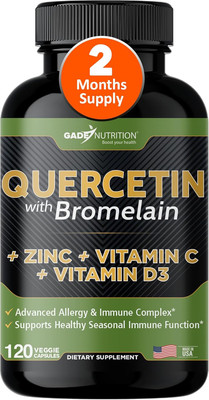 Quercetin with Vitamin C and Zinc - Quercetin 500mg - Quercetin with Bromelain -