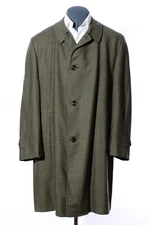 46R Vintage 60s Green Plaid Wool Single-Breasted Overcoat Top Coat Raincoat XXL