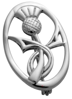 Sterling Silber Distel stilisierte ovale Brosche 34 mm