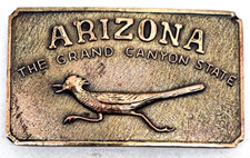 ARIZONA - ROADRUNNER, Belt Buckle The Grand Canyon State Vintage D5 