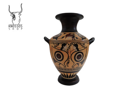 Ancient Hydria Greek Vase, Black Figure Dionusus, Museum Reproduction