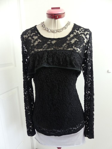 AFTER RAIN Black Lace TOP Size 12 NWT NEW Long Sleeve Ruffle Lined Gothcore - Picture 2 of 6