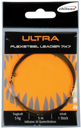 Climax Ultra Flexsteel Leader 7x7 (5m + Klemmhülsen) 5 - 20kg Seewasser tauglich - Afbeelding 1 van 10