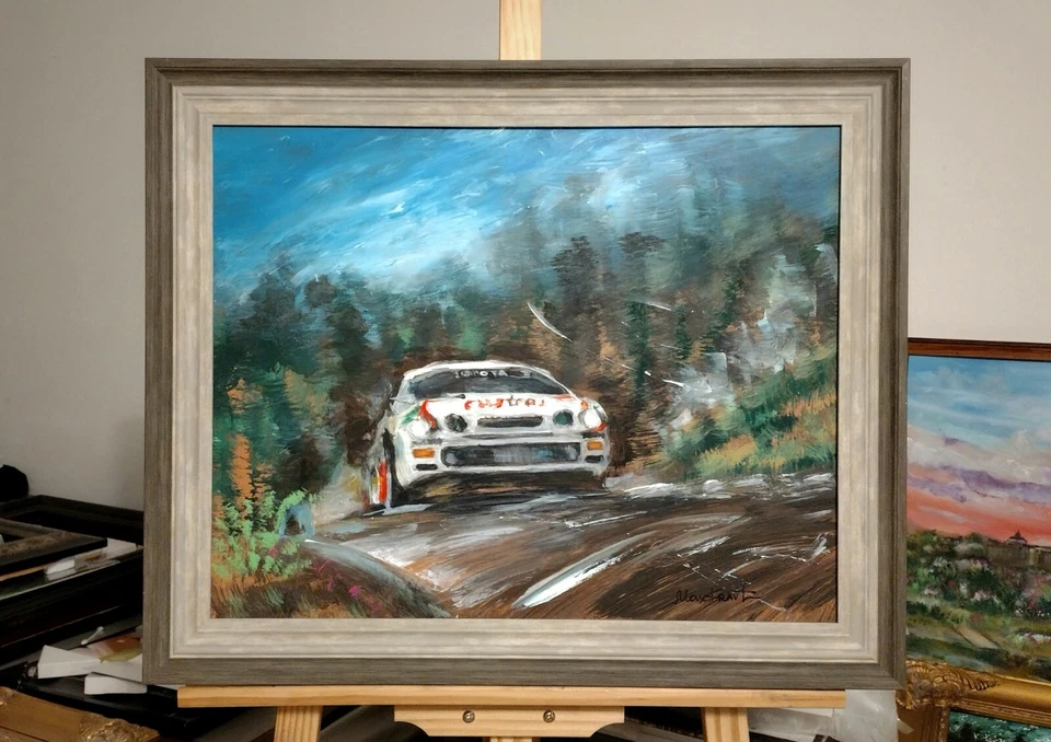 Coche de carreras de rally WRC OBRA DE ARTE pintura original firmada 16x20 Toyota CELICA GT-FOUR Foto 4 de 4