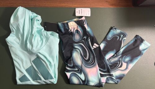 Adidas Girls Long Sleeve Hooded Tee And Leggings Set Regular Fit Size 5 - Afbeelding 1 van 15