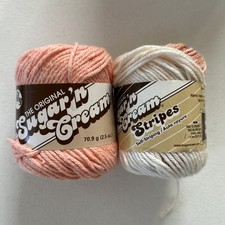 Sugar 'n Cream Cotton Yarn Lot of 2 Tea Rose Natural Stripes Knitting Crafting