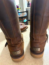 UGG Women s Brown Leather Mid-Calf Biker Boot...