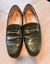 Sam Edelman Loraine Loafers Dark Green Croc Embossed Leather  Shoes Size 8