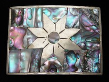QK05173 VINTAGE 1970s FLOWER ABALONE SOUTHWESTERN DESIGN ART BELT BUCKLE