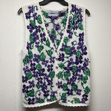 VTG Signatures by Northern Isles hand knitted floral women Large Button Up Vest