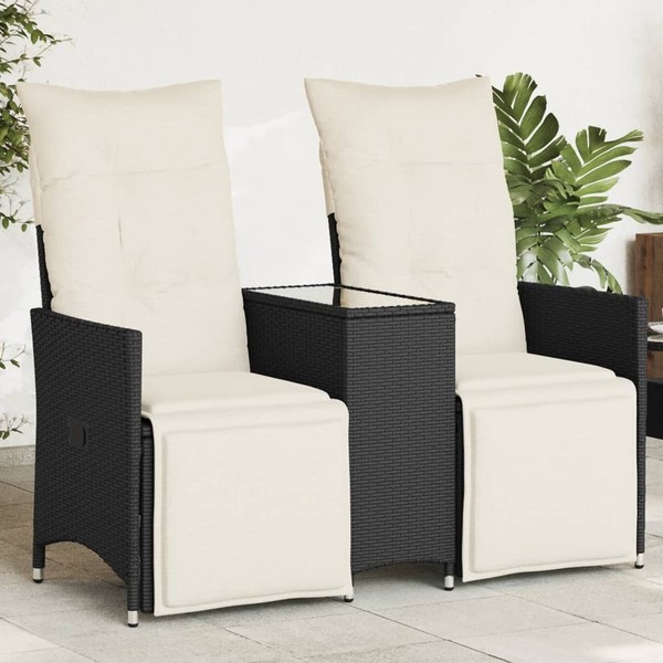 Gartensofa 2-Sitzer Verstellbar Mit Tisch Schwarz Poly Rattan-image