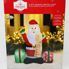 Holiday Time 4 Ft Santa With List Christmas Airblown Inflatable Led Yard Decor