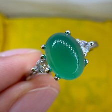 925 Sterling Silver Ring 8x6mm Green Natural Emerald Gemstone Zircon Cocktail