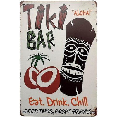 ERLOOD Tiki Bar Vintage Bar Square Tin Metal Signs Home Décor 8x12