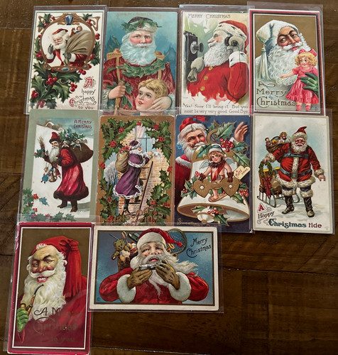 Big~Lot of 10~Antique~SANTA CLAUS~Christmas Postcards~Great Variety~Vintage~r469