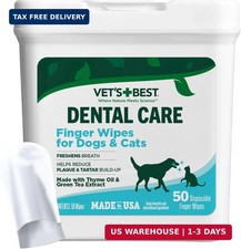 Finger Dental Wipes for Dogs Cats, Fresh Breath, 50 Count Finger