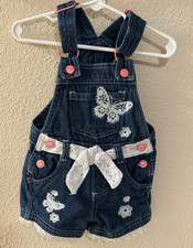 Vintage Baby 12month butterfly Denim with lace Shortalls