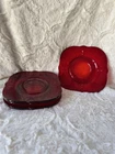 5 RARE Square Paden City Crows Foot Ruby Red 6” Saucers Depression Glass
