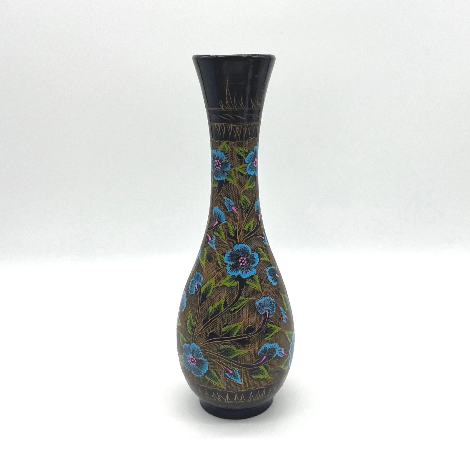 Decorative Flower Vase Black Lacquerware Blue Floral Gold Accent Home Decor
Opens in a new window or