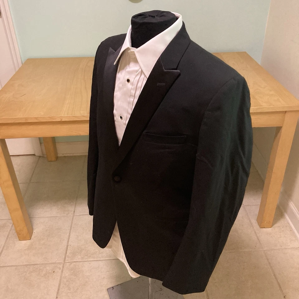 Men's Black Tuxedo Jacket One Button Satin Peak Lapels Wedding Prom 40 Short - Image 4 of 4