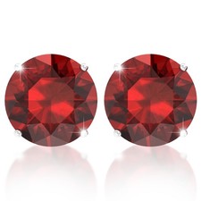 Round Stud Earrings, Cubic Zirconia 6mm Birthstone Earrings, 925 Sterling Sil...