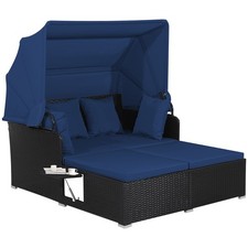 COSTWAY Outdoor Daybed PE Rattan Wicker Sunbed for 2 Persons