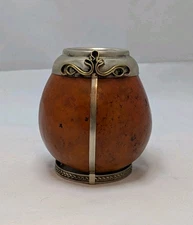 Argentinian Mate Gourd Cup with Nickel Silver Scrolled Embellishment