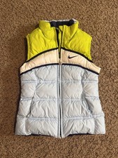 Nike Quilted Puffer Vest Green Blue Logo Youth 10 12 M Girls Full Zip Pockets