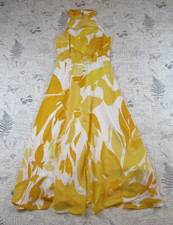 NEW Tahari Yellow White Floral Halter midi Dress Wedding Guest womens size 4