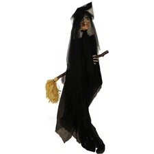 Haunted Hill Farm Witch on Broom Animatronic Halloween Prop 4 Voice Greetings