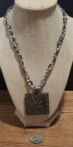 Boutique Artisan Statement Necklace 3 Women Shopping City Scene Rhinestones