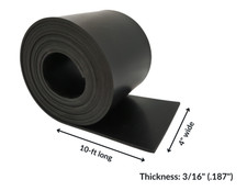 Neoprene Rubber Strip Solid 3/16" Thick x 4" wide x 10 ft long 60A Duro, Black