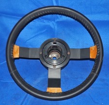 Note 70s-80s Vintage Alfa Romeo 3 Spoke Steering Wheel Wood Black Leather Oem