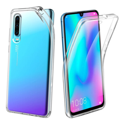 Für Huawei P30 - Stoßfeste durchsichtige Bumper Gel Hülle Cover vorne und hinten