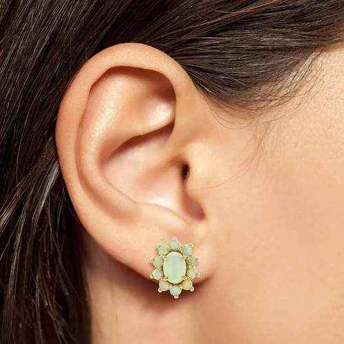 2Ct Oval Lab Created Fire Opal Diamond Stud Earring Wedding 14K Yellow Gold FN - Picture 2 of 9